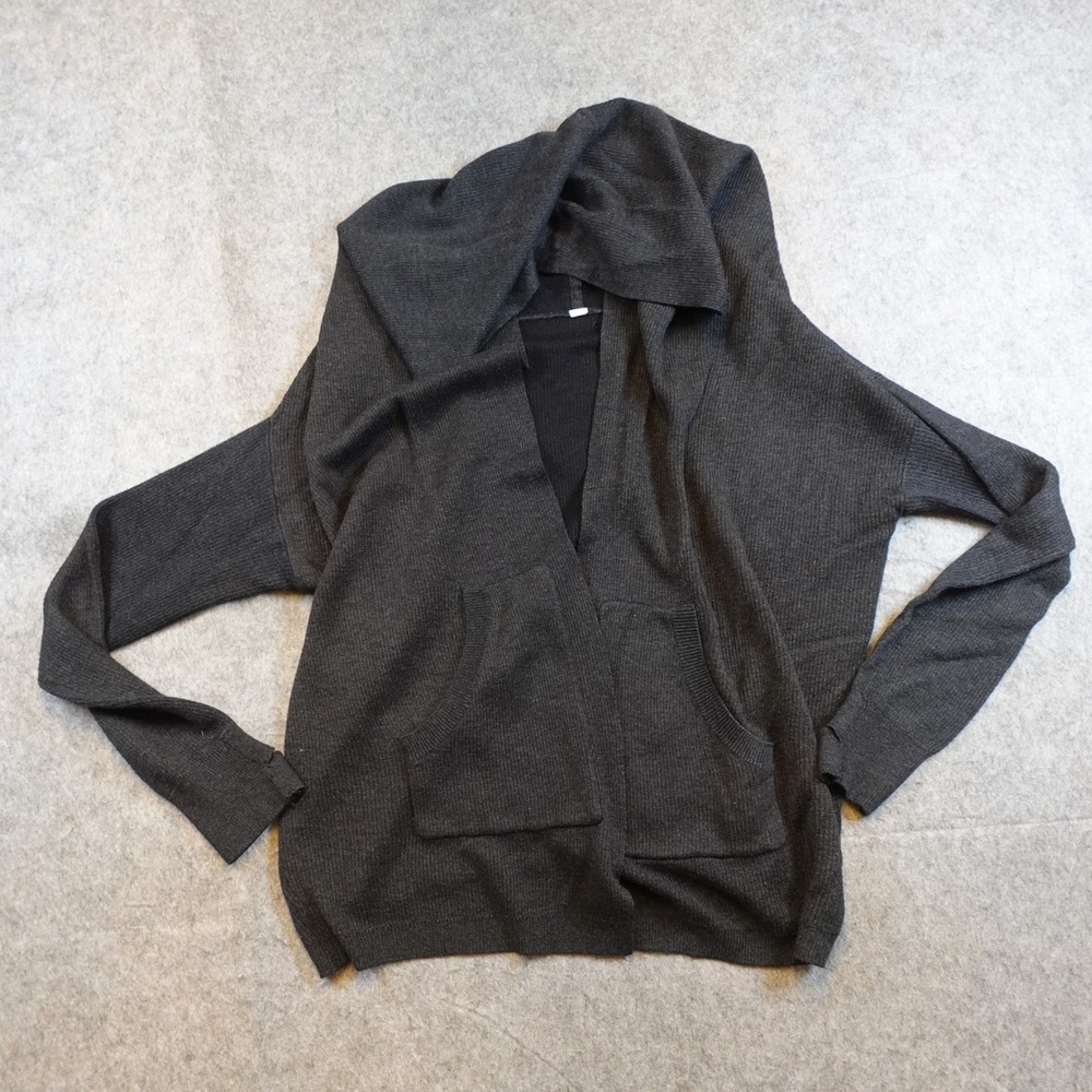 Lululemon Cardigan Women S/M Gray Hooded Open Front Pockets Knit Wrap Sweater